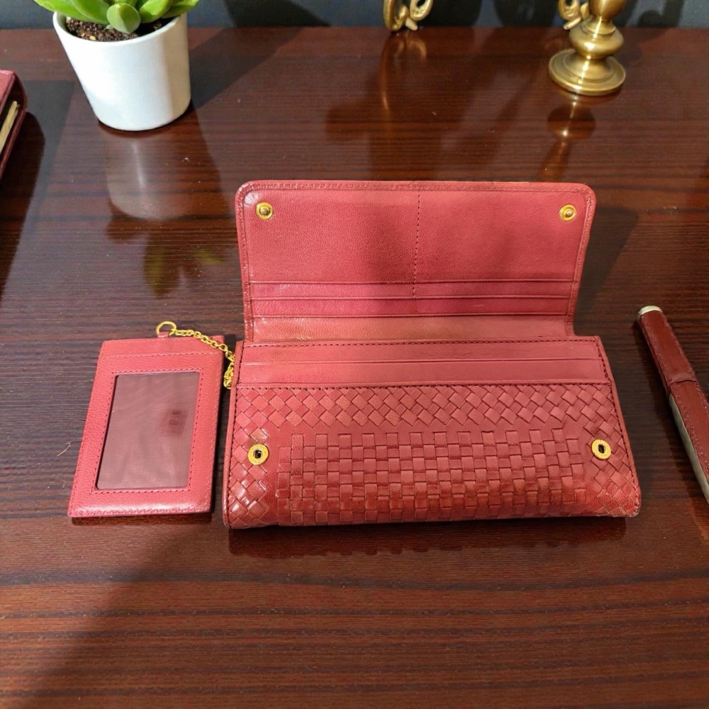 Prada Madras Intrecciato Rosso Long Wallet w/ Removable ID Card Holder (A194) - Picture 5 of 12